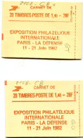 2 Carnets De Timbres Fermés - Type Sabine - Philexfrance Paris La Défense 1982 - 2102-c8 - 2102 C8a - Modern : 1959-...