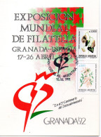 Tarjeta Con Matasellos Commemorativo De  Adhesion Argentina A Granada De 1992 - Brieven En Documenten