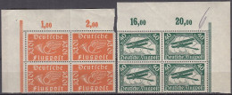 DR  111 B OR- 112 A OR, 4erBlock Eckrand, Postfrisch **, Flugpostmarken, 1919 - Neufs