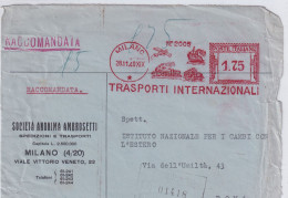 1940  Fronte Con Affrancatura Meccanica Rossa EMA Figurata TRASPORTI INTERNAZIONALI AMBROSETTI - Voitures