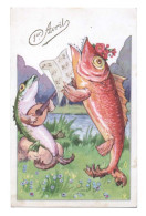 1er Avril - Deux Poissons Jouent De La Musique - Mandoline Et Partition - Jolie Illustration - Poisson D' Avril - 1 De April (pescado De Abril)