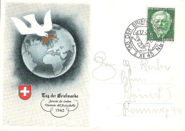 Schweiz Suisse Journée Du Timbre 1945: Bild-PK CPI Mit Zu WI 113 Mi 465  Yv 423 Mit ⊙ TAG DER BRIEFMARKE 2.XII.45 BERN - Brieven En Documenten