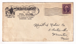 Lettre 1938 USA Gardner Massachusetts 1938 Phill Miller All Kinds Of Roofing Roof Stamp Washinton 3 Cents - Briefe U. Dokumente