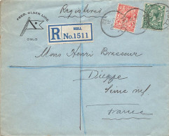 LETTRE. 13 JU 31. FRED OLSEN LINE OSLO. RECOMMANDE HULL. POUR LA FRANCE - Briefe U. Dokumente