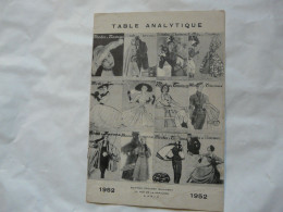 TABLE ANALYTIQUE - MODES ET TRAVAUX 1952 - Mode