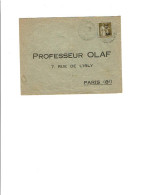 Enveloppe Commerciale Prof OLAF / PAIX YT 288 Seul S/ Lettre Flamme En Arrivée PARIS VIII 7 LO (148) - 1932-39 Peace