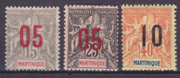 Martinique 1912 Mi. 73-75 I, Kolonialallegorie Overprinted Aufdruck Surchargé, MH* - Ungebraucht