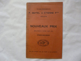 CATALOGUE - MANUFACTURE DE QUINCAILLERIE : NOUVEAUX PRIX - ETS F. GUITEL & ETIENNE Fres Réunis - Bricolage / Technique