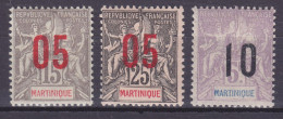 Martinique 1912 Mi. 73-74, 76 I, Kolonialallegorie Overprinted Aufdruck Surchargé, MH* - Neufs