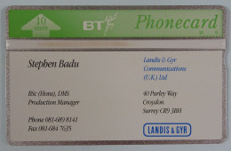 UK - Great Britain - BT & Landis & Gyr - Visiting - Business Card - Stephen Badu - LGV007 - 309G - 200ex - Mint - BT General