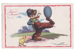 Illustrateur V. CASTELLI - Clown Et Poussin - Buona Pasqua - Joyeuse Pâques - RARE - Castelli