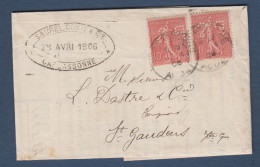 10c Semeuse Lignée X 2 Perforés B C Sur Lettre SAUREL . COSTE & Cie - Storia Postale