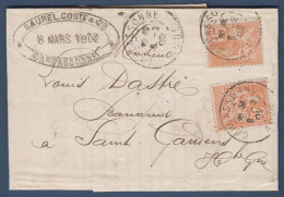 15c Mouchon X 2 Perforés B C Sur Lettre SAUREL . COSTE & Cie - Covers & Documents