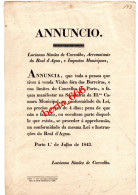 Anúncio * Real D'Agua E Impostos Municipais * Porto 1843 * Venda De Vinhos Fora De Barreiras * Documento Original - Documents Historiques