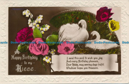 R061220 Greetings. A Happy Birthday Tp My Niece Swans. RP. 1935 - Monde