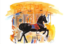 VICHY Aletti Palace Hotel Aquarelle De Nathalie Pérus Le Cheval Noir (scan Recto-verso) OO 0978 - Vichy