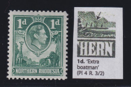 Northern Rhodesia, SG 28a, MHR "Extra Boatman" Variety - Rhodesia Del Nord (...-1963)