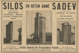 W1402 SILOS En Béton Armé SADEV - Pubblicità Del 1929 - Old Advertising - Werbung