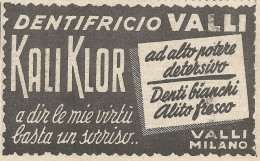 W1287 Dentifricio KaliKlor - Valli - Milano - Pubblicità 1948 - Vintage Advert - Werbung