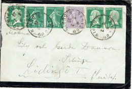 Tarifs Postaux Etranger Du 01-02-1926 (01) Pasteur N° 171 15 C. X 3 + Semeuse 60 C. + 10 C. X 2  Lettre 20 G. Suède RARE - 1922-26 Pasteur