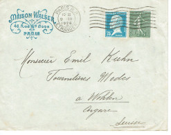 Tarifs Postaux Etranger Du 01-02-1926 (03) Pasteur N° 177 75 C. + Semeuse 50 C. Lettre 20 G. Flier Paris Etranger 05-03- - 1922-26 Pasteur