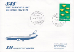 Kuwait First SAS DC-10 Flight Erstflug COPENHAGEN - NEW DELHI 1977 Cover Brief Lettre PARLIAMENT STREET New Delhi (Arr.) - Luchtpost