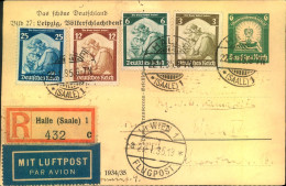 1935, Saaarabstimmung Komplett Auf R-Lufzpostkarte Ab HALLE / Saale - Cartas & Documentos