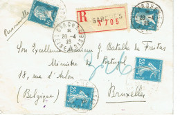 Tarifs Postaux Etranger Du 01-02-1926 (20) Pasteur N° 179 1,00 F. X 2  + Semeuse 25 C. X 2 Lettre Recommandée 20 G. 20-0 - 1922-26 Pasteur