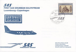 Luxembourg First SAS Gruman Gulfstream Flight Vol Inaugural LUXEMBOURG - COPENHAGEN 1981 Cover Brief Lettre - Storia Postale