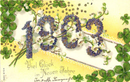 NEW YEAR, HOLIDAY, CELEBRATION, FLOWERS, FOUR LEAF CLOVER, SWITZERLAND, EMBOSSED POSTCARD - Nouvel An