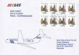 Soviet Union CCCP First SAS DC-9 Flight Erstflug RIGA - COPENHAGEN 1990 Cover Brief Lettre 8-Block !! - Cartas & Documentos