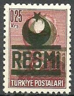 Turkey; 1954 Official Stamp 0.25 K. ERROR "Double Overprint" - Dienstmarken