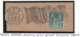 SAGE - DRAPEAU - PARIS DEPART GRAND DRAPEAU OMBRE- 15-1-1899 - FRAGMENT DE LETTRE. - 1876-1898 Sage (Tipo II)