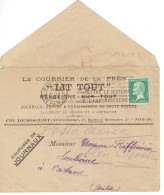 Tarifs Postaux Etranger Du 01-02-1926  (33) Pasteur 15 C. Coupures De Journaux 50 G. 03-03-1926. - 1922-26 Pasteur