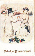 Snowman With Girlfriend ... Christmas-Vintage-Latvian-1920s-postcard - Otros & Sin Clasificación