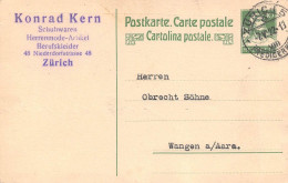 Zürich Schuhwaren Herrenmode Konrad Kern  Firmen Gewerbestempel Besonderheiten - Postwaardestukken