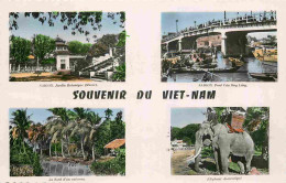 Vietnam - Multivues - Colorisée - Eléphants - Carte Dentelée - CPSM Format CPA - Voir Scans Recto-Verso - Viêt-Nam