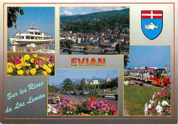 74 - Evian Les Bains - Multivues - Bateaux - Petit Train Touristique - Blasons - Automobiles - CPM - Voir Scans Recto-Ve - Evian-les-Bains