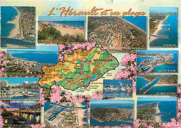 34 - Hérault - Multivues - Carte Géographique - Plages - CPM - Voir Scans Recto-Verso - Autres & Non Classés