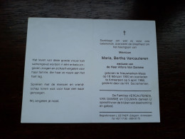 Maria Vercauteren ° Nieuwkerken-Waas 1900 + Antwerpen 1986 X Alfons Van Damme (Fam: Colman) - Obituary Notices