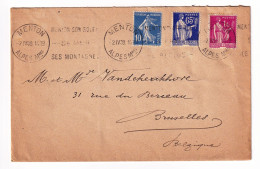 Lettre Menton 1938 Clos De La Madone Alpes Maritimes Bruxelles Belgique Type Paix + Semeuse - 1932-39 Frieden