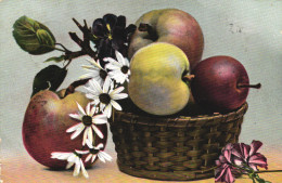 PAINTING, FINE ARTS, APPLES AND FLOWERS IN BASKET, SWITZERLAND, POSTCARD - Peintures & Tableaux