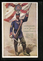 Künstler-AK 300 Jähriges Jubiläum Des Leibgarde-Regiments 1921, Soldat In Uniform Mit Fahne  - Regimientos