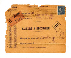 Devant De Lettre Recommandée Alger Flamme Muette  Sur Semeuse + Coullonges - Manual Postmarks