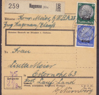 Deutsches Reich Paketkarte Bulletin D'Expedition Freight Card HAGENAU (Elssas) 1941 LAUF PEGNITZ 2x Hindenburg (2 Scans) - Besetzungen 1938-45