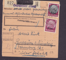 Deutsches Reich Paketkarte Bulletin D'Expedition Freight Card (Erased HERTMANSWEILER) GEBWEILER (Elssas) 1941 Hindenburg - Ocupación 1938 – 45