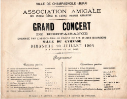 Programme 1904 - CHAMPAGNOLE(39) - Grand Concert De Bienfaisance - Pas Carte Postale - - Champagnole