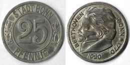 Bonn Germany 25 Pfennig Beethoven Notgeld/Emergency Money 1920 Iron  (4117 - Andere & Zonder Classificatie