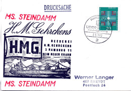 (L 6) Cachetumschlag "REEDEREI H.M.GEHRCKENS - MS. STEINDAMM - EF BRD SST 5.5.72 HAMBURG - Maritiem