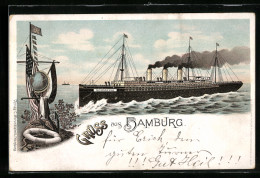 Lithographie Passagierschiff Normania In Voller Fahrt  - Passagiersschepen